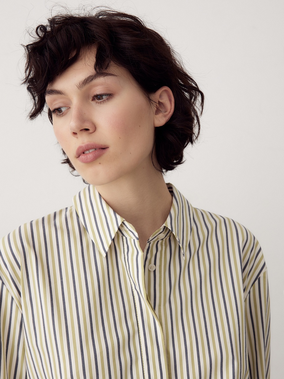 Платье-рубашка в разноцветную полоску