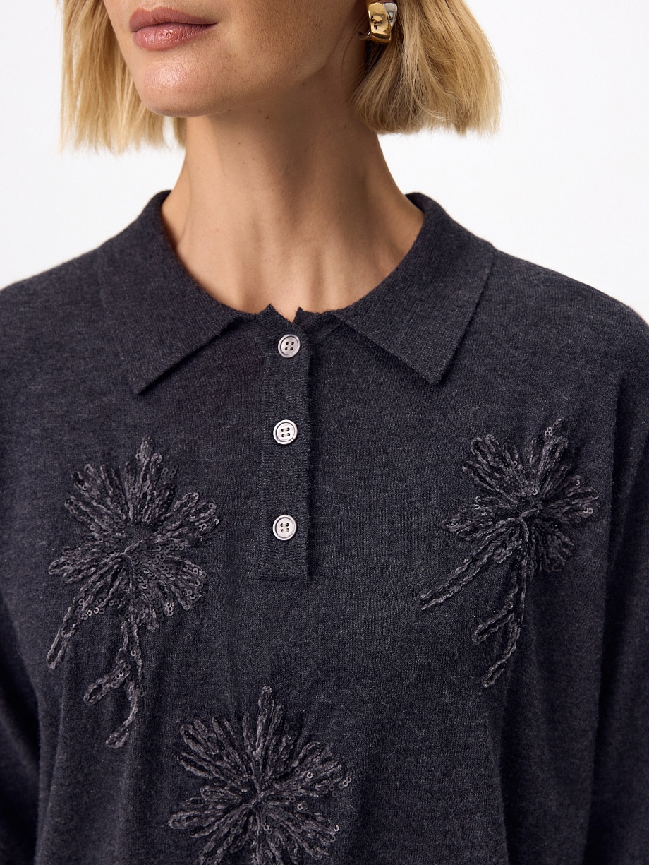 Джемпер-поло из шерсти с вискозой и вышивкой