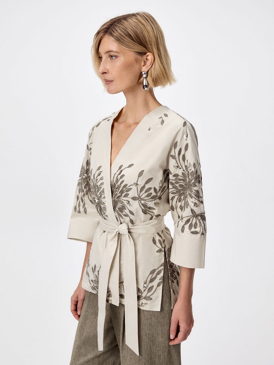 Жакет-кимоно из 100% хлопка с вышивкой