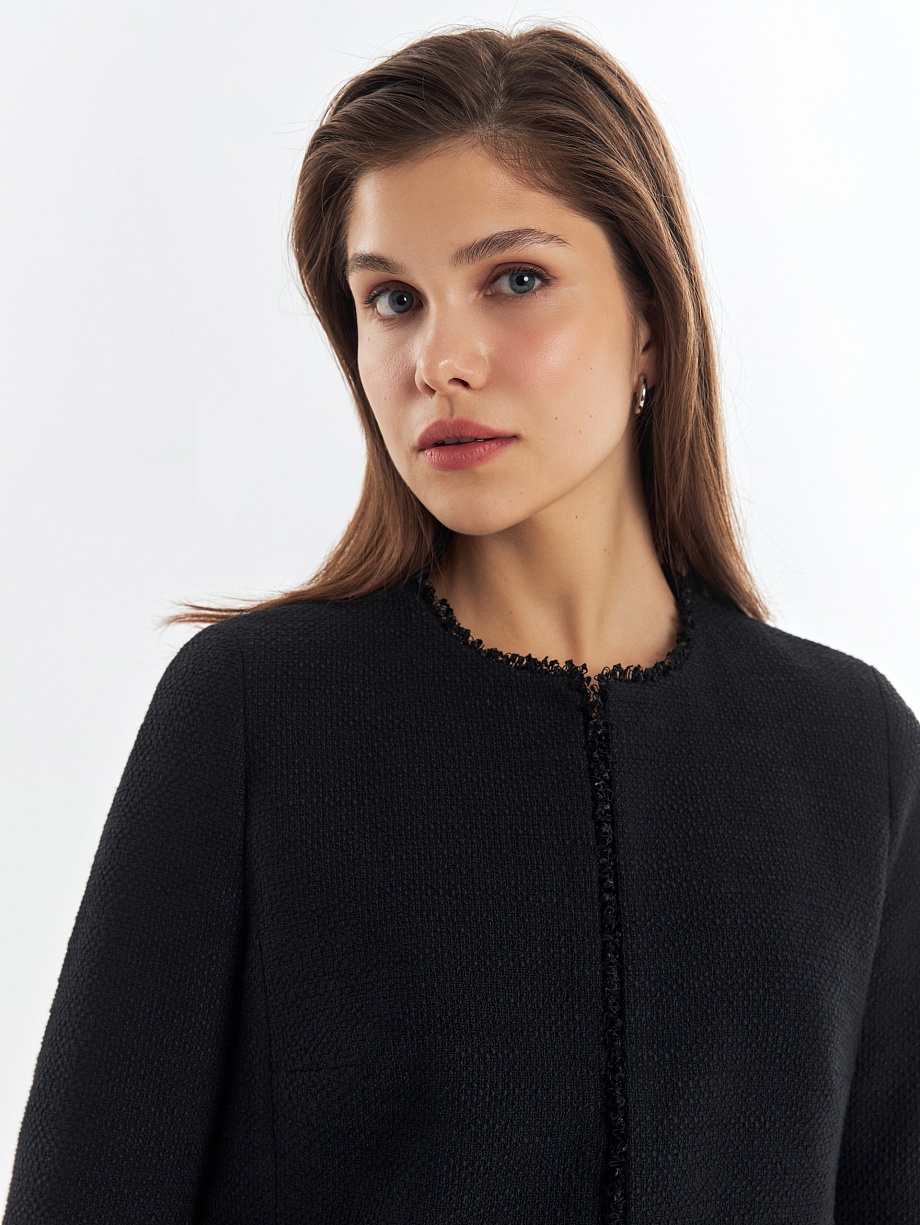 Прямой укороченный жакет из буклированной хлопковой ткани