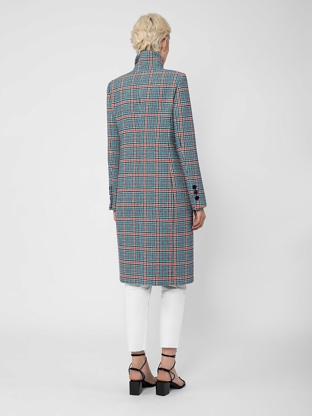 Двубортное шерстяное пальто в клетку