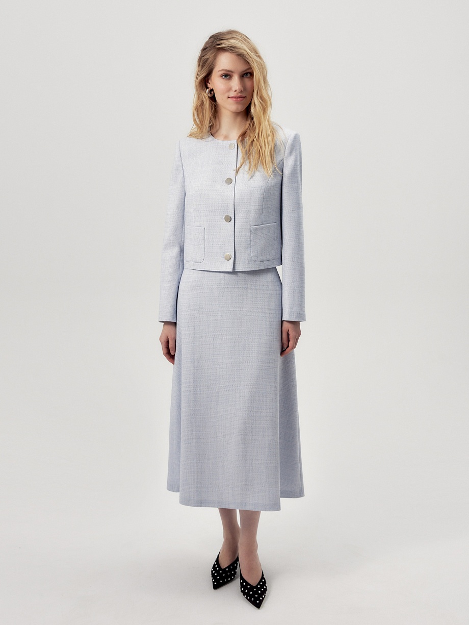 Прямой укороченный жакет из твида 