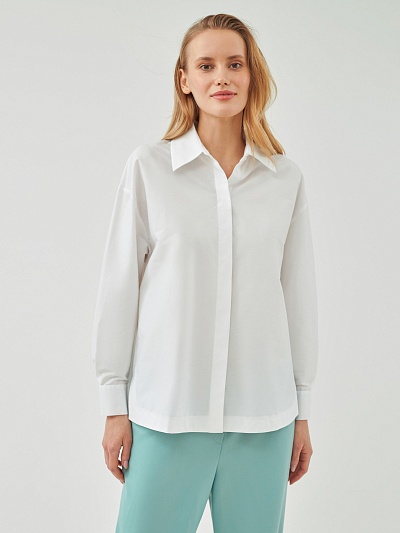 Женская белая рубашка с длинным рукавом POMPA