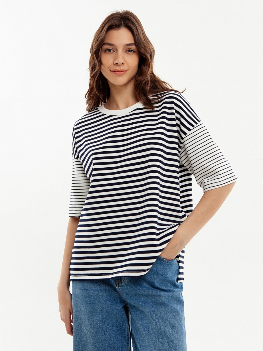 Свободная хлопковая футболка в полоску