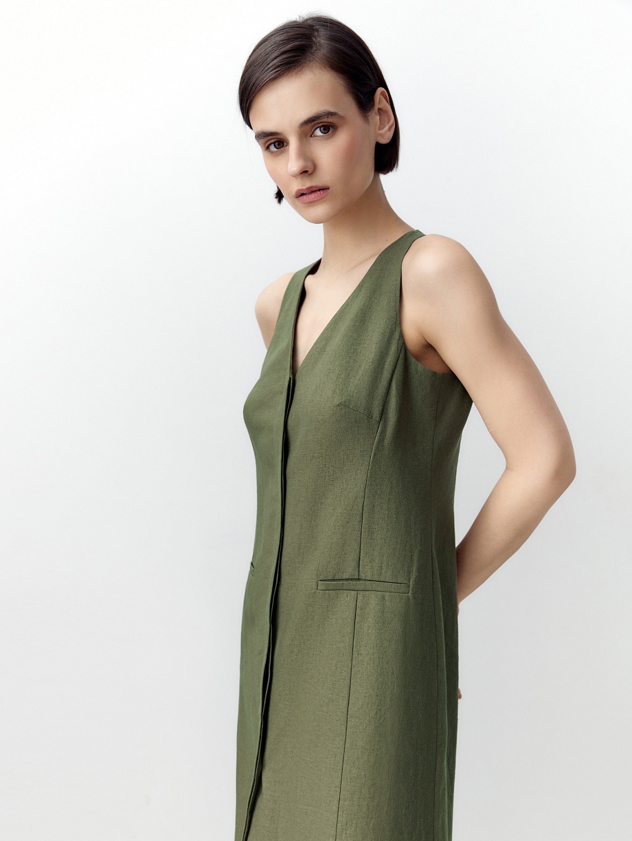 Льняной сарафан в стиле сафари