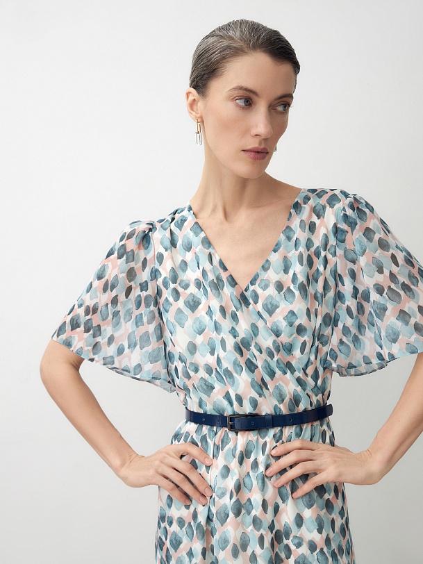 Платье макси из шифона с акварельным принтом