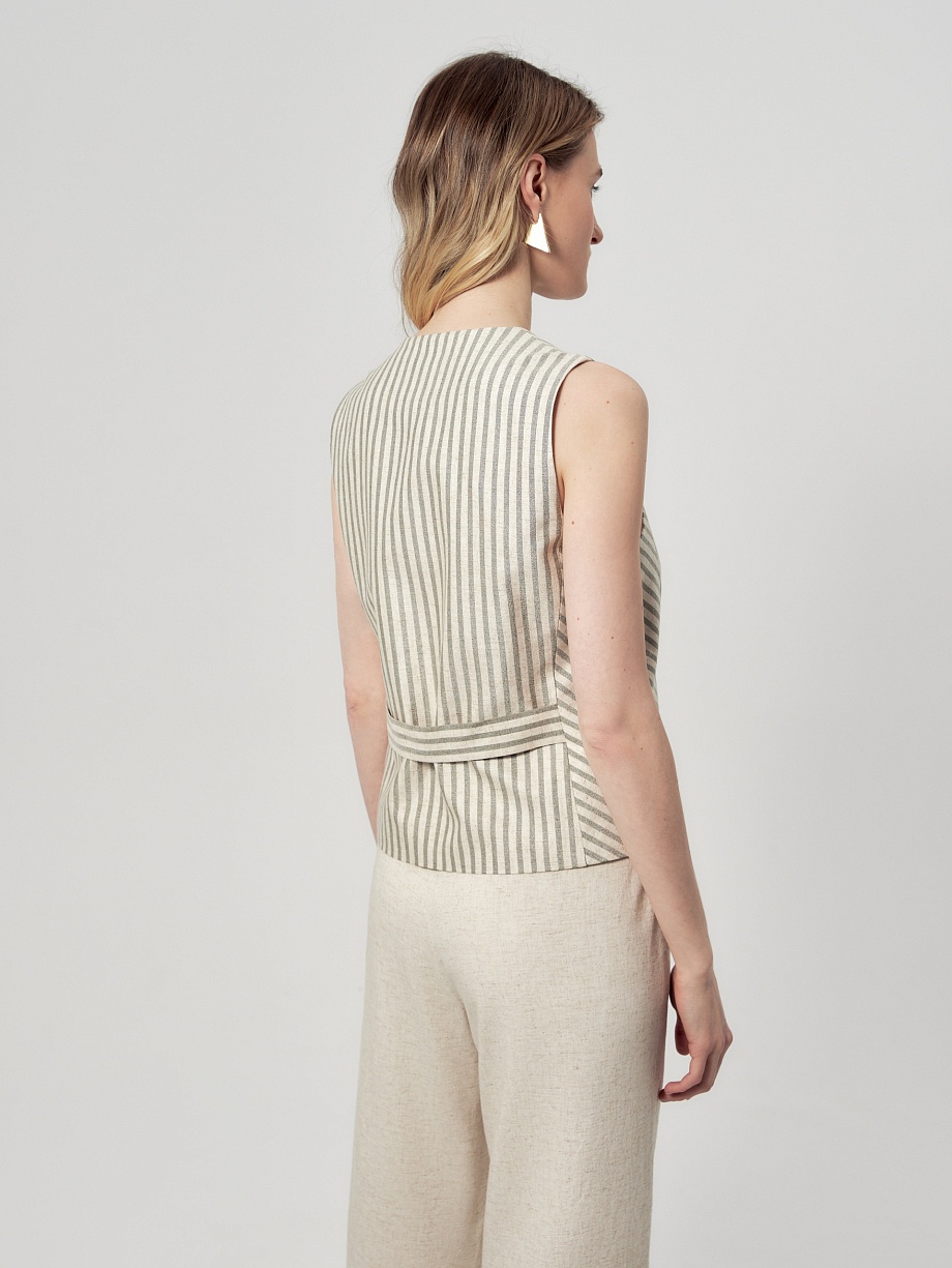 Полосатый жилет из вискозы и льна