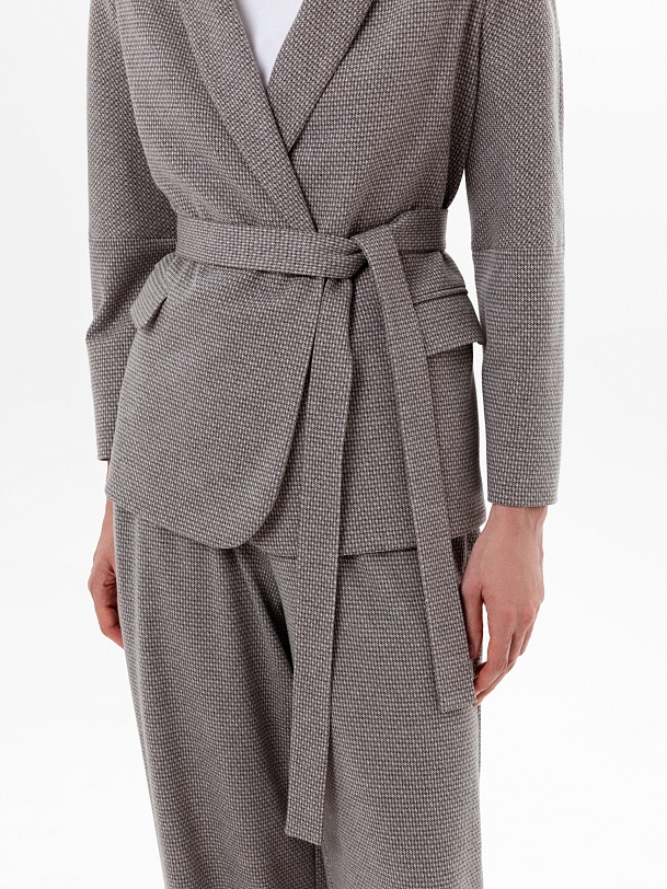 Трикотажный жакет с  V-образным вырезом в принте "пье-де-пуль"