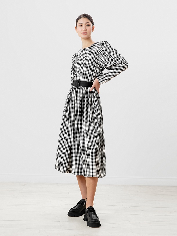Платье миди из вискозы в клетку виши