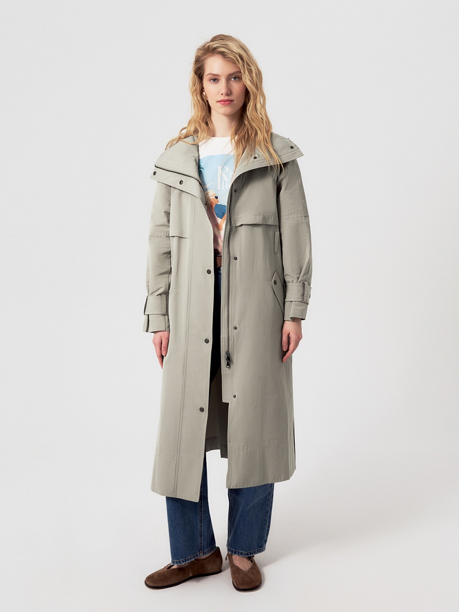 Непромокаемый хлопковый плащ с высоким воротником