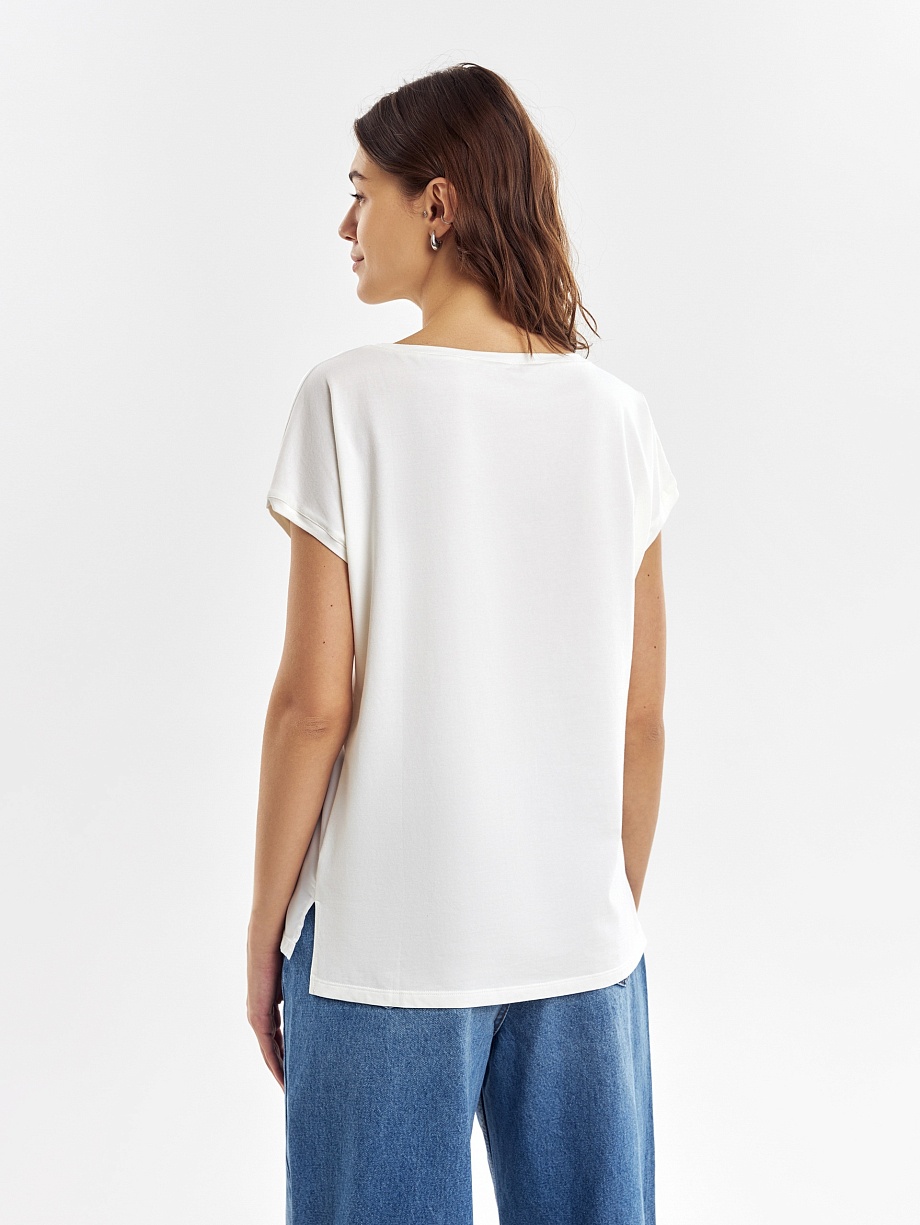 Хлопковая футболка с полочкой из атласной ткани