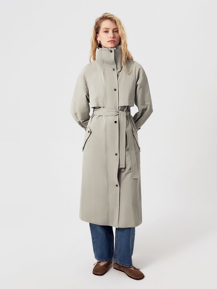 Непромокаемый хлопковый плащ с высоким воротником