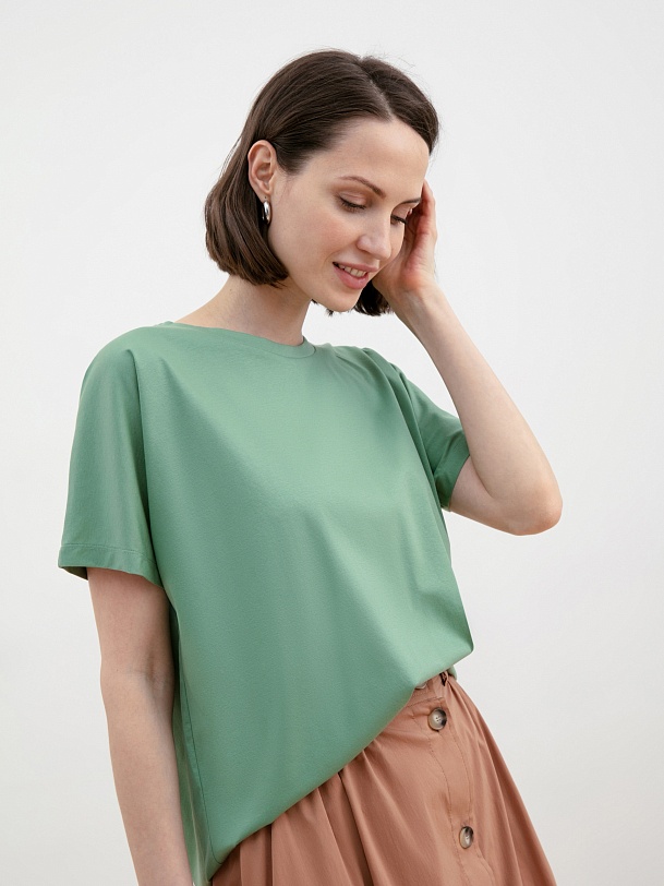 Футболка оверсайз базовая зеленая из 100% мерсеризованного хлопка