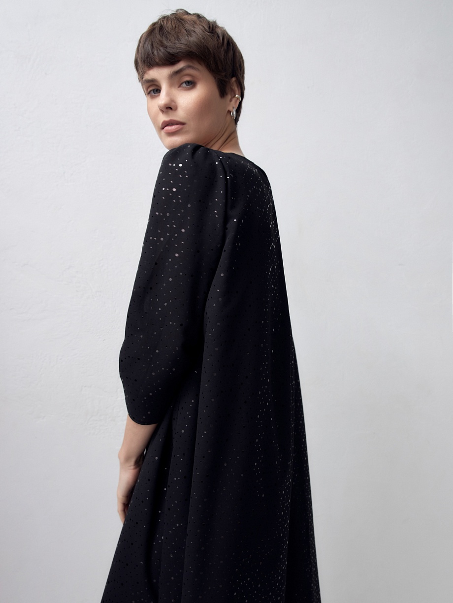 Платье-трапеция из шифона с металлизированным принтом