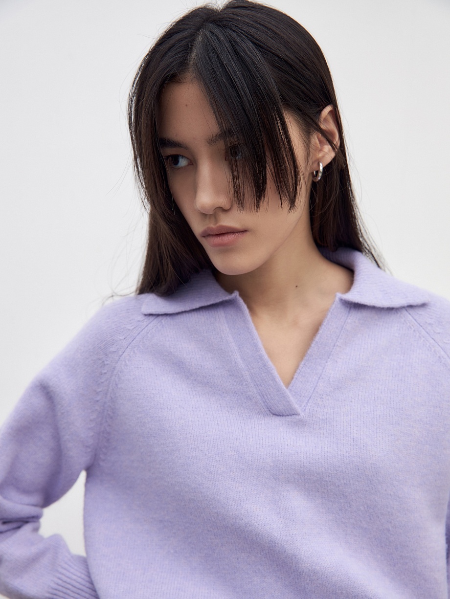 Мягкий вязаный джемпер-поло с овечьей шерстью