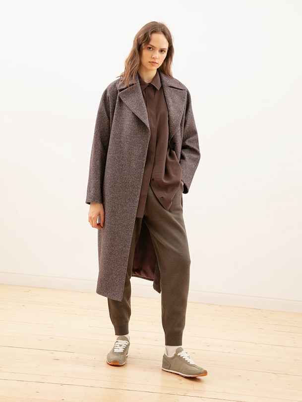 Твидовое демисезонное пальто из шерсти