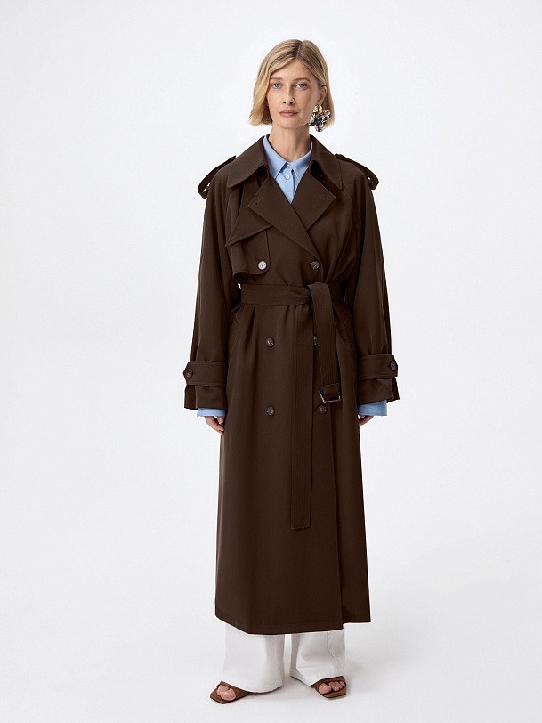 Классический тренч с застёжкой на воротнике