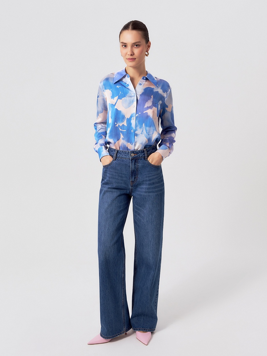 Прямая блуза с растительным принтом