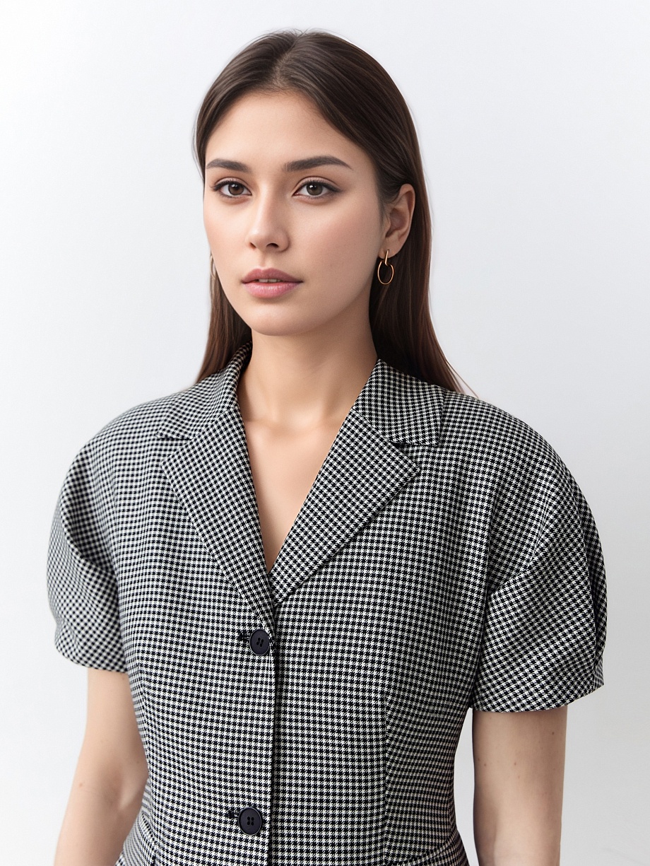 Приталенный жакет из костюмной ткани в принте "пье-де-пуль"