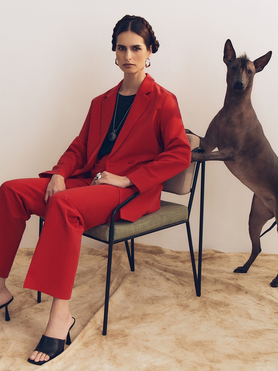 Жакет из хлопка и льна с поясом