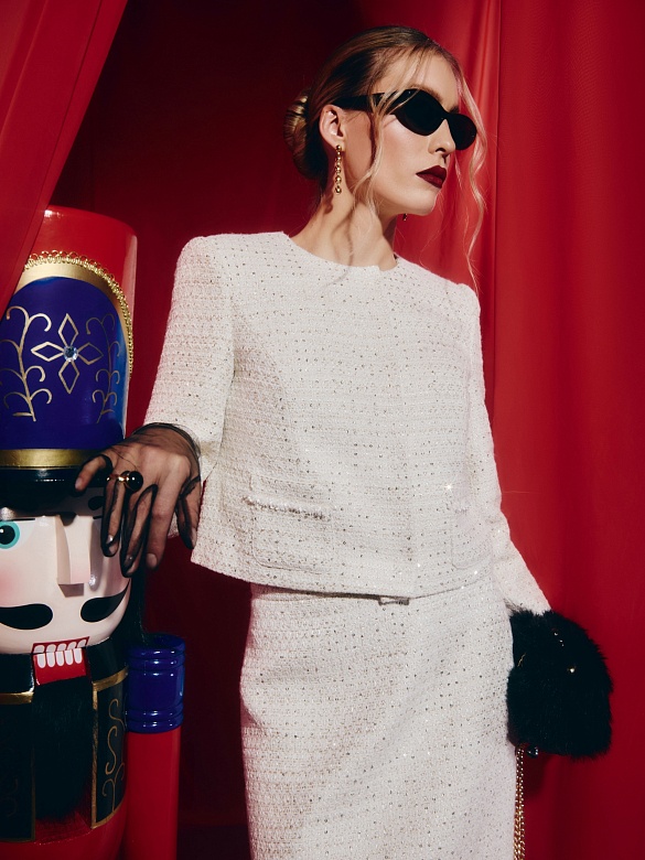 Укороченный жакет из твида с пайетками POMPA арт.2100423mc0190