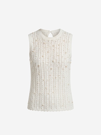 Жилет из вискозной пряжи с жемчужными бусинами POMPA