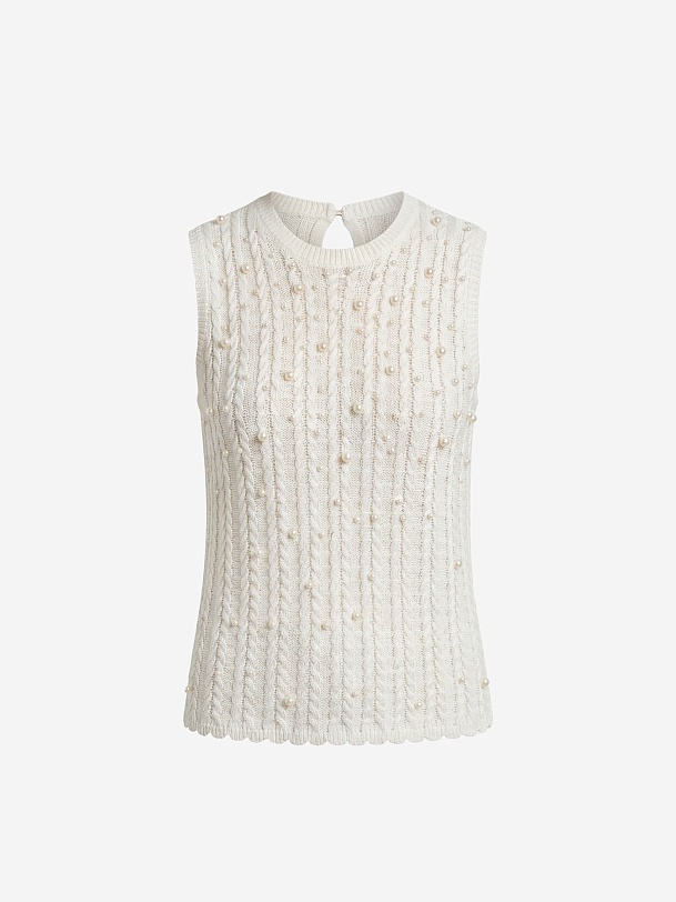 Жилет из вискозной пряжи с жемчужными бусинами