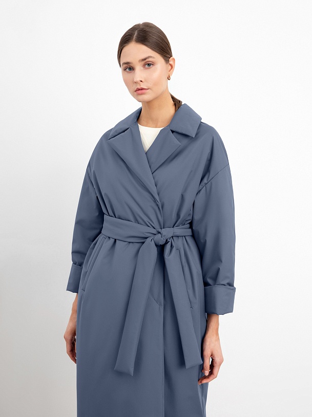 Дутое пальто-кокон прямое свободное