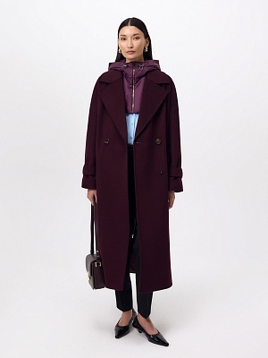 Пальто из шерсти с мембраной, утеплённой спинкой и съёмным капюшоном