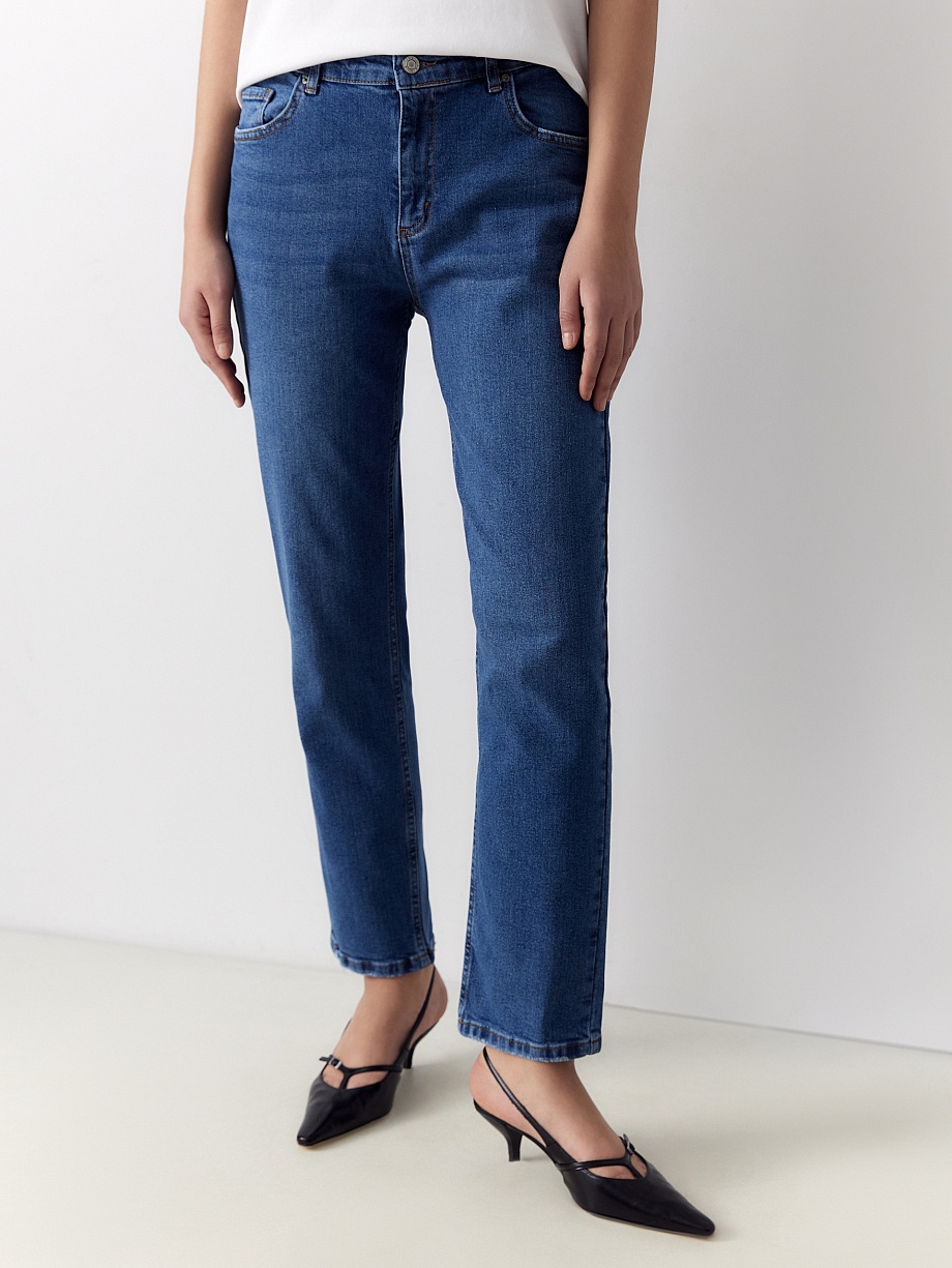 Прямые хлопковые джинсы на высокой талии