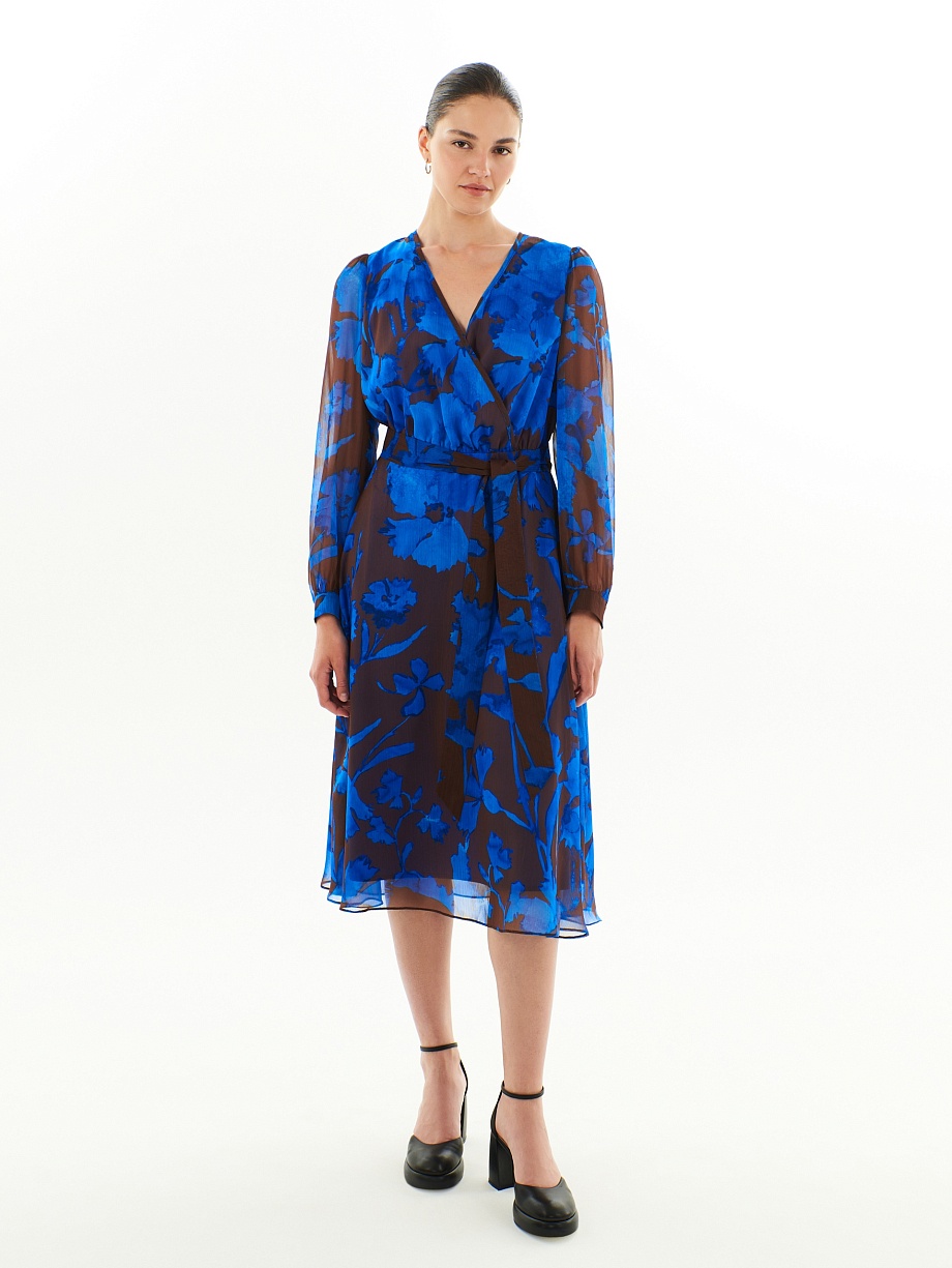 Свободное платье из шифона с растительным принтом