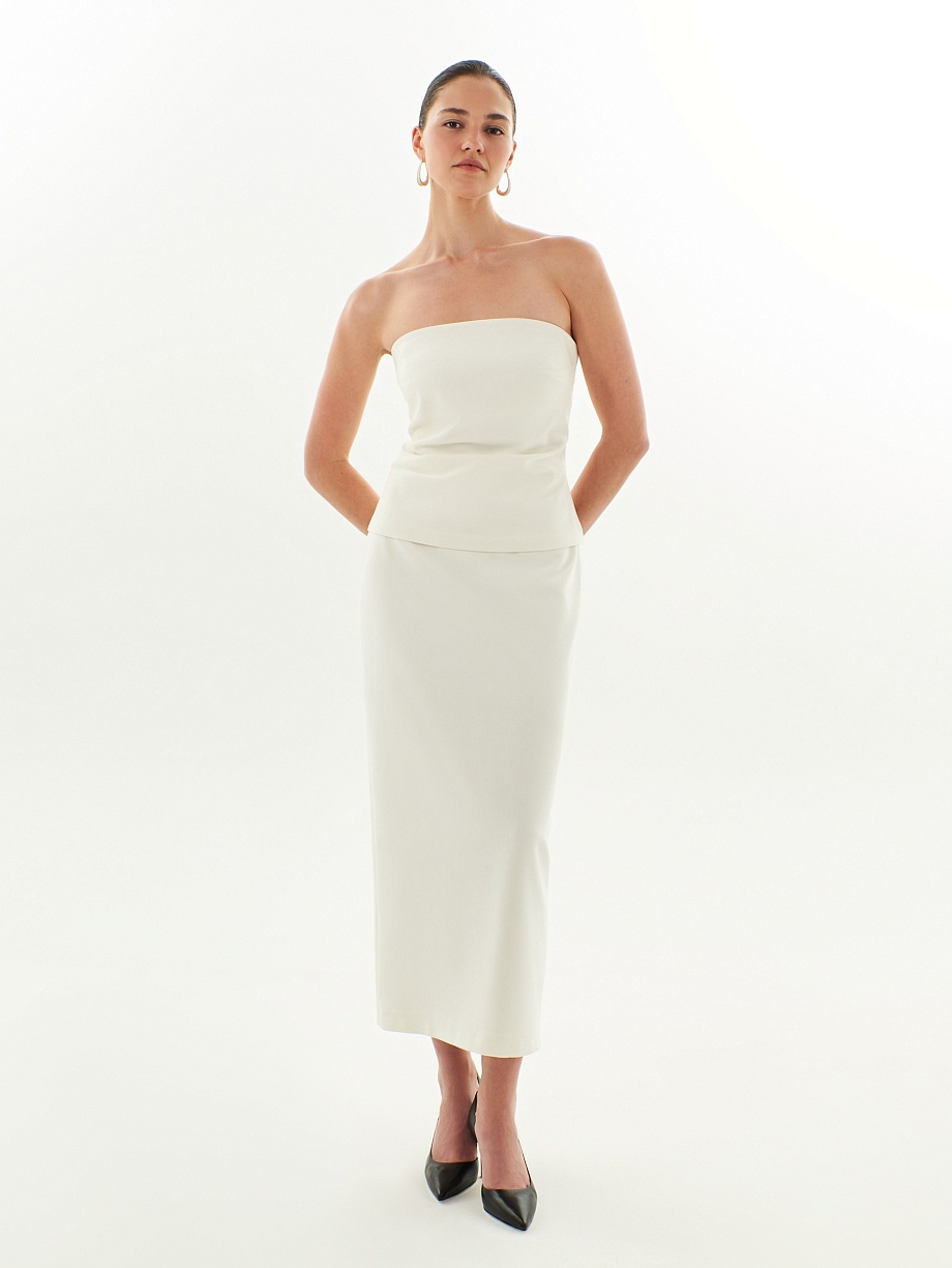 Прямая миди-юбка из костюмной ткани молочного цвета