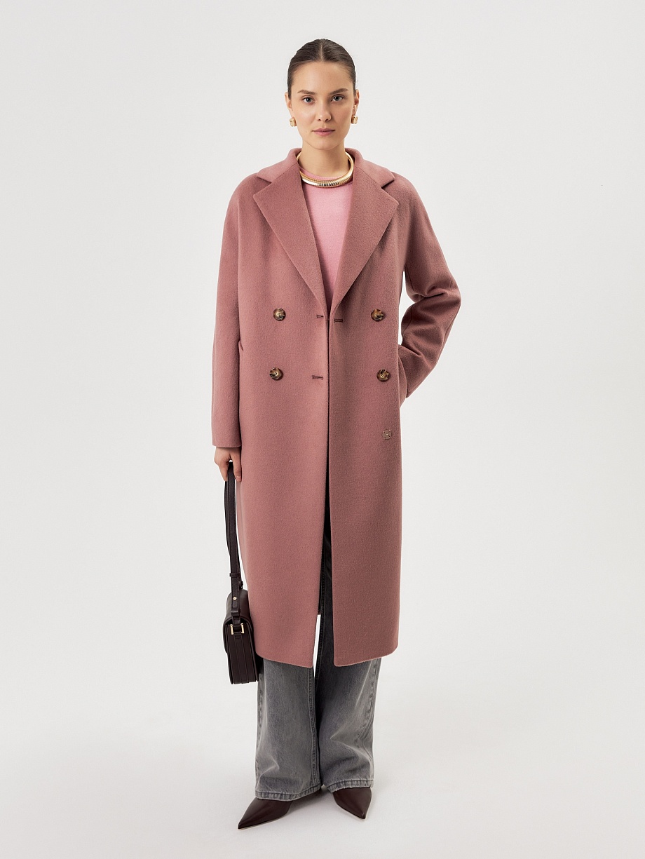 Двубортное шерстяное пальто силуэта удлиненый кокон