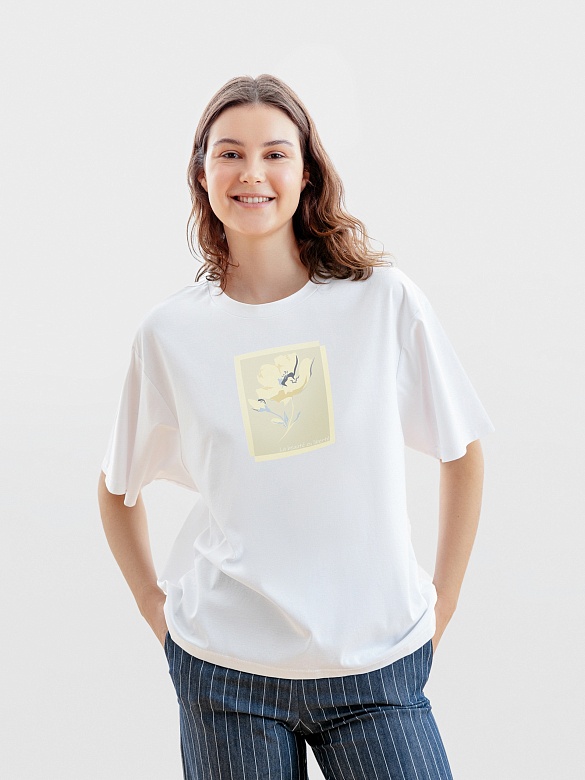 Белая прямая футболка с цветочным принтом POMPA арт.5153553dm1001