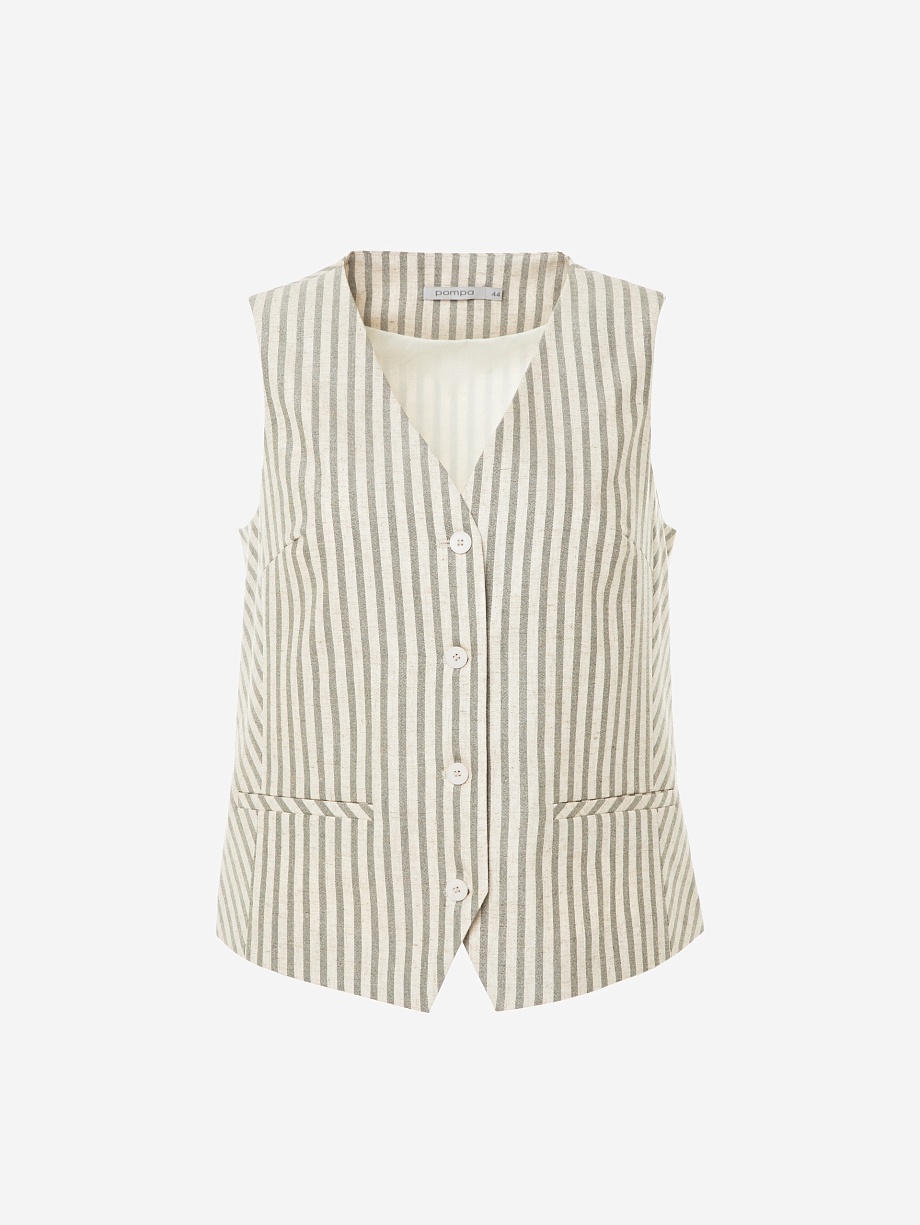 Полосатый жилет из вискозы и льна