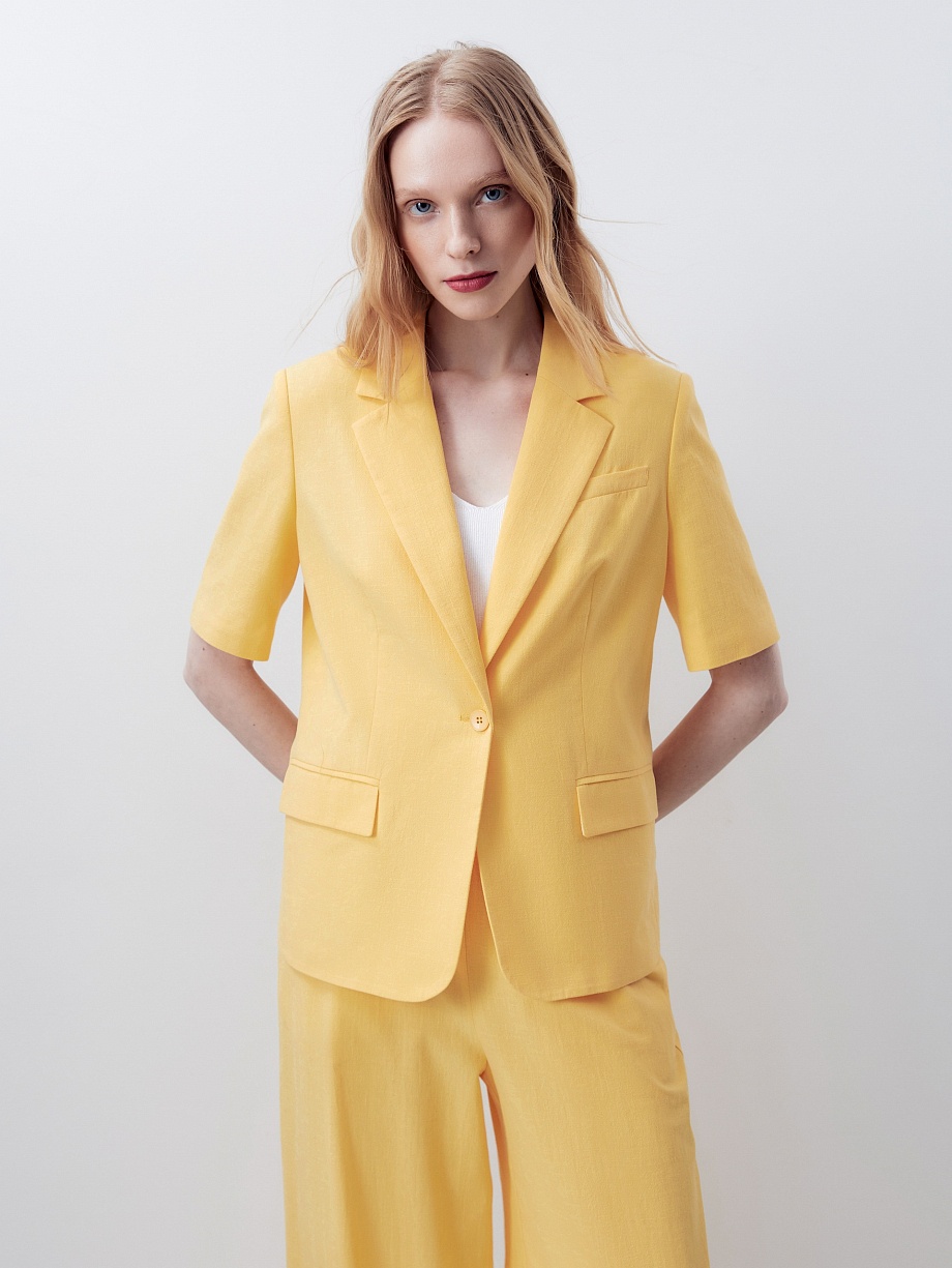 Жакет из хлопка и льна с коротким рукавом