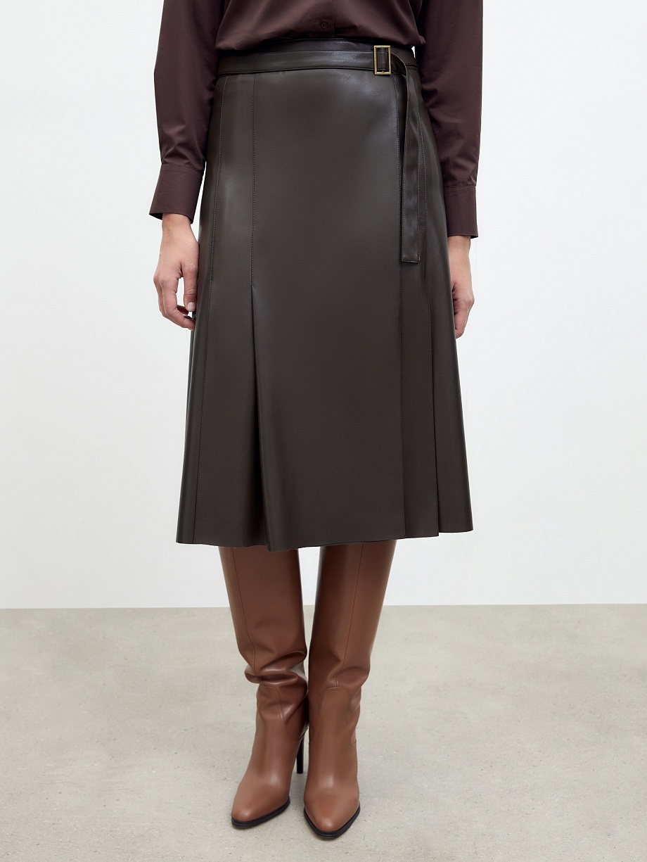 Юбка трапеция из экокожи со складками