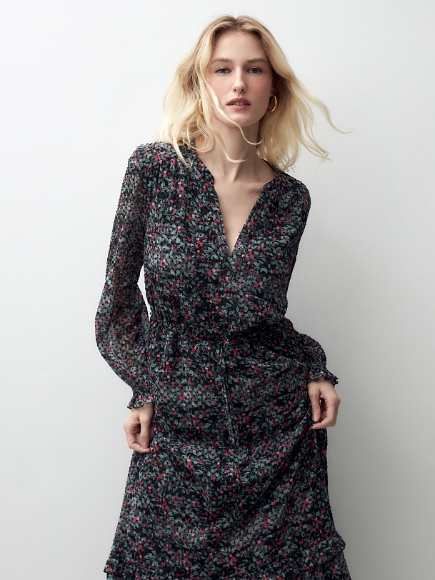 Платье миди с растительным принтом