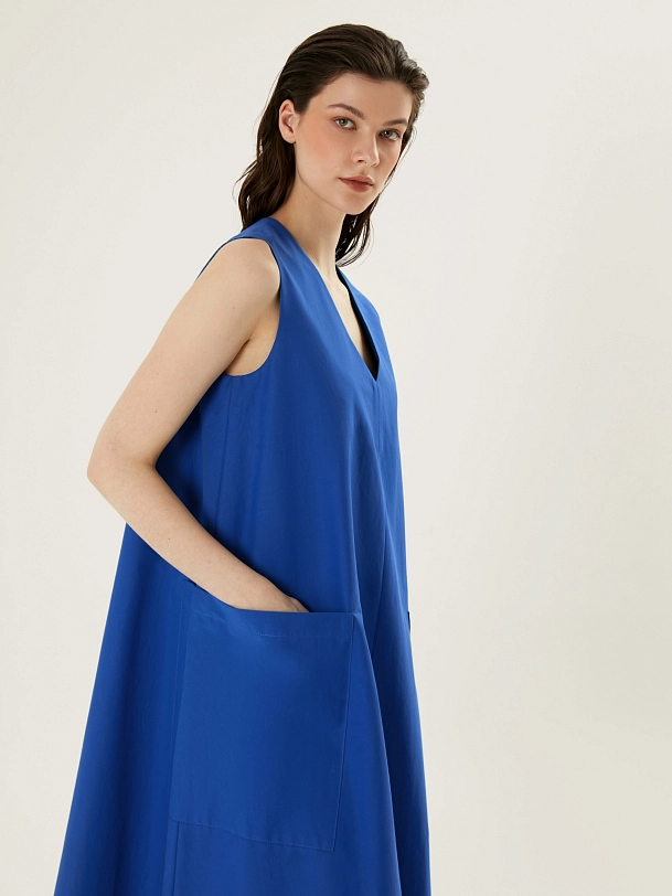 Хлопковый сарафан с накладными карманами