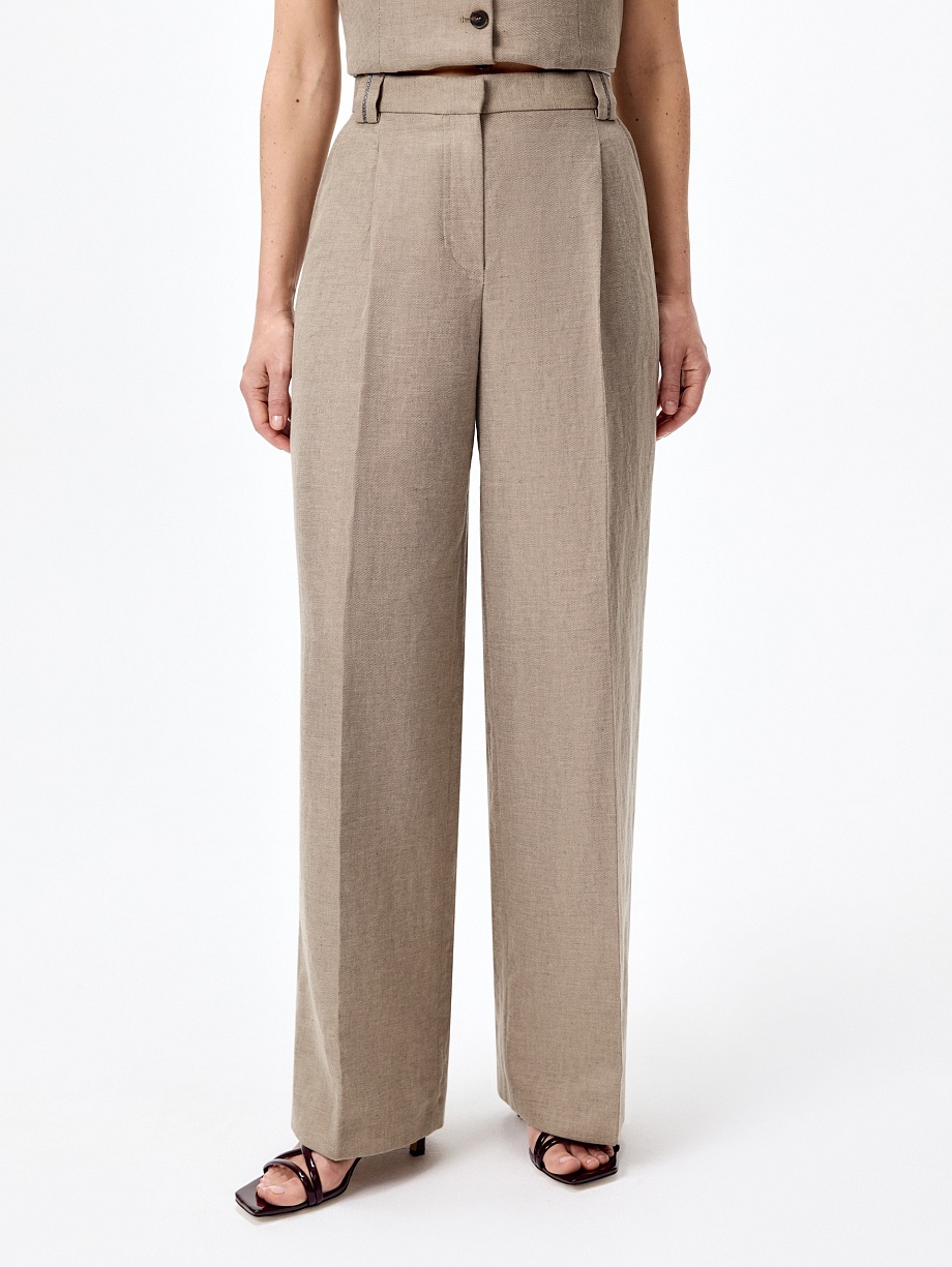 Брюки-палаццо из хлопка и льна