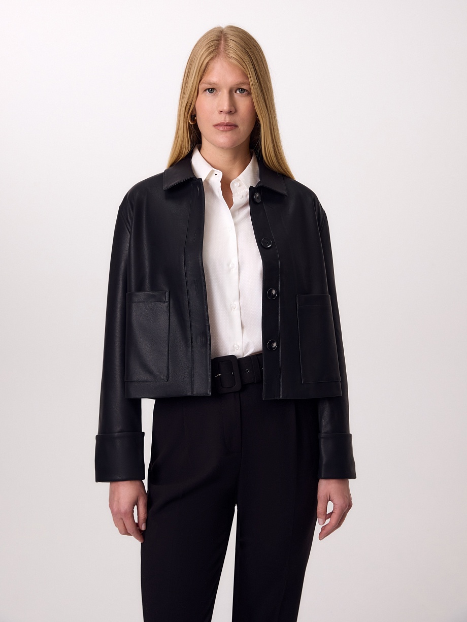 Укороченный жакет из экокожи