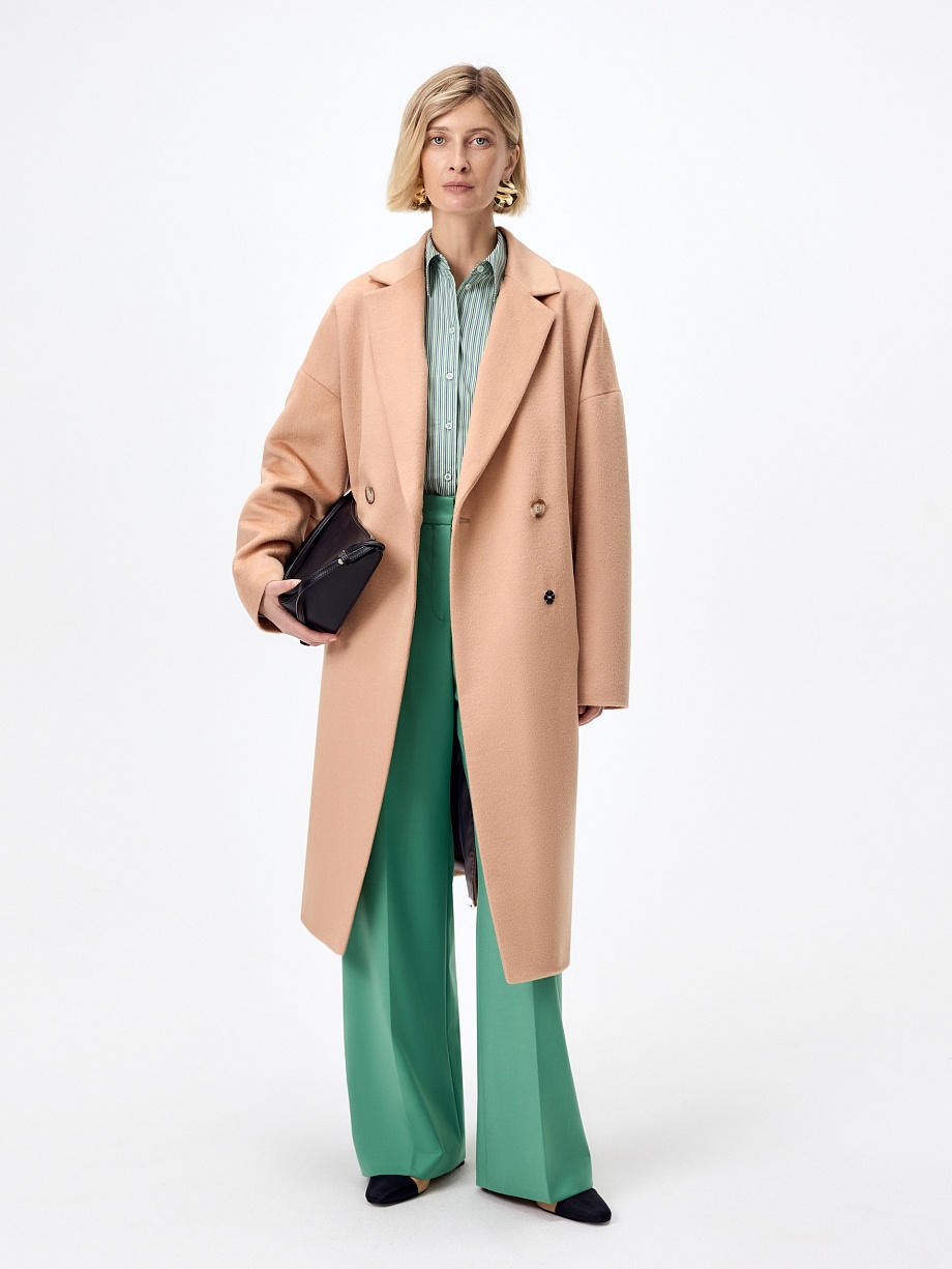 Двубортное пальто из шерсти с мембраной