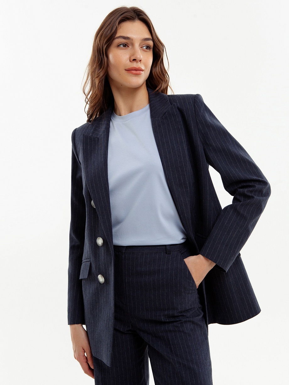 Удлиненный хлопковый жакет с имитацией застежки на пуговицы