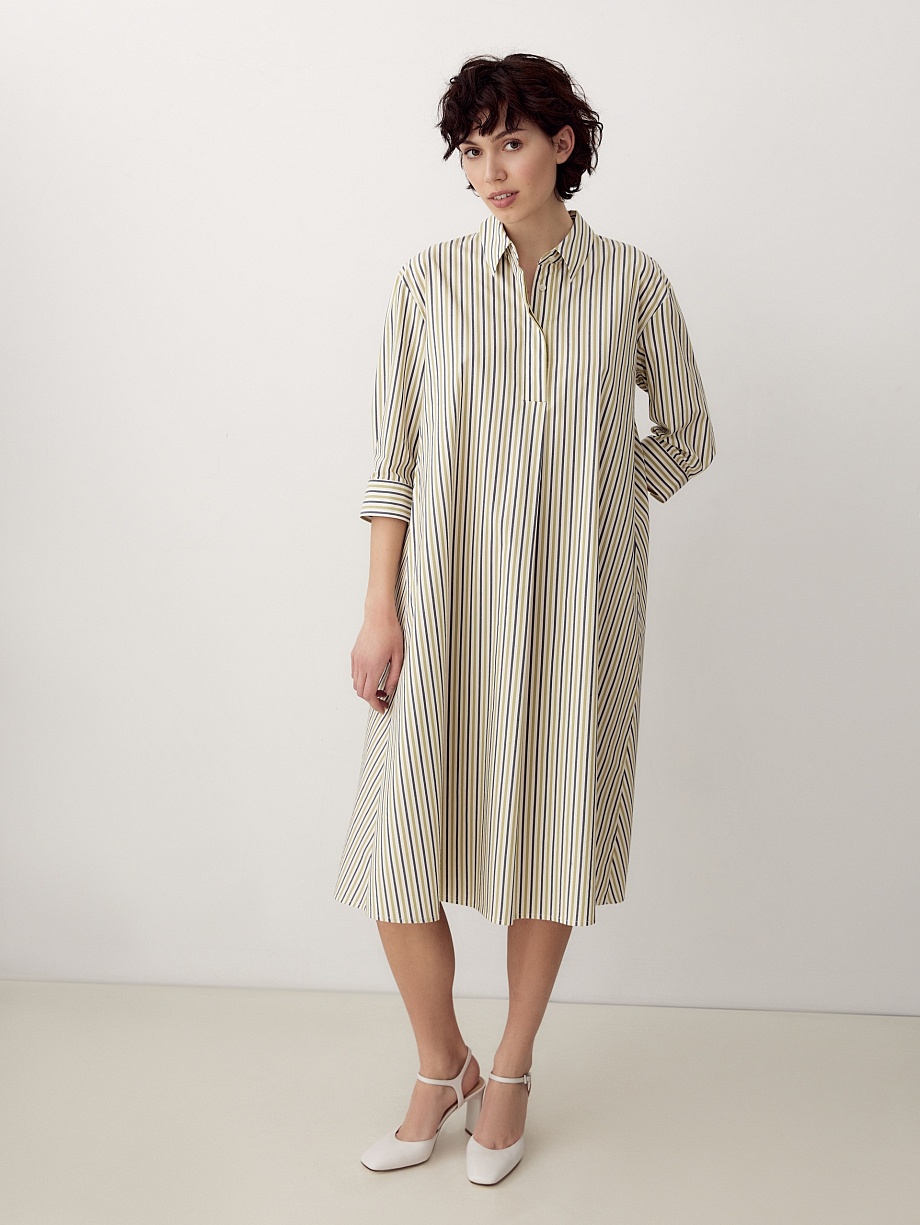 Платье-рубашка в разноцветную полоску