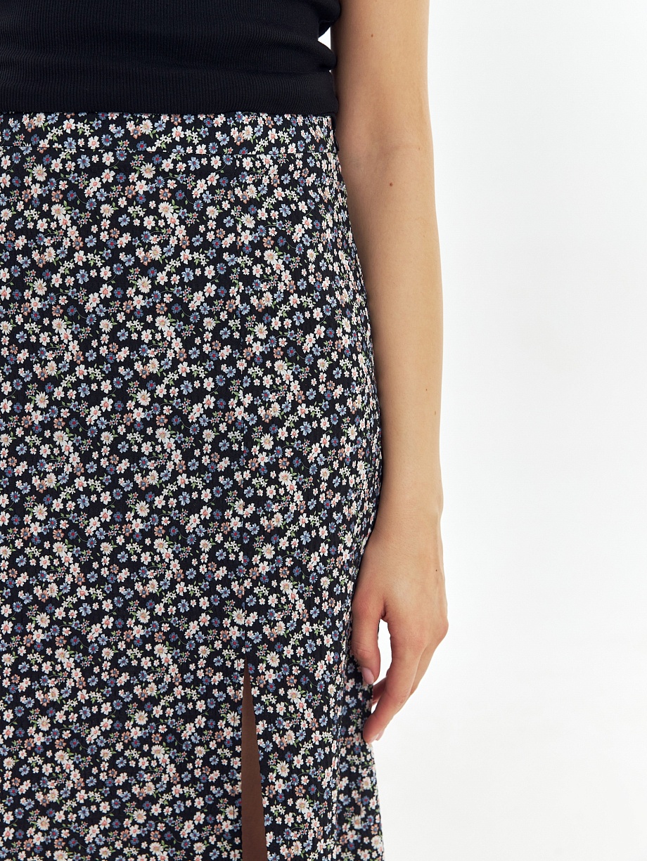 Юбка из хлопка и вискозы с разрезом