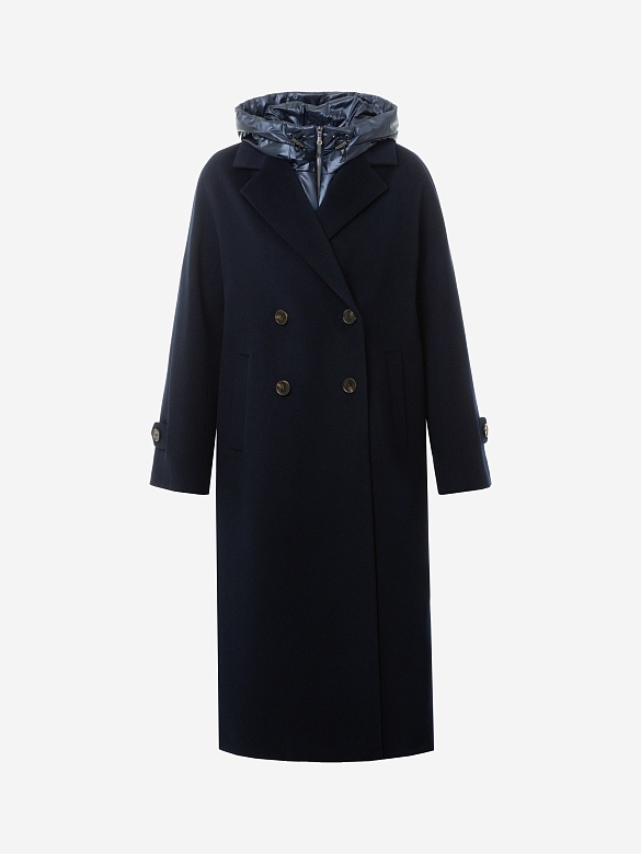 Пальто из шерсти с мембраной, утеплённой спинкой и съёмным капюшоном POMPA арт.1015391p90864