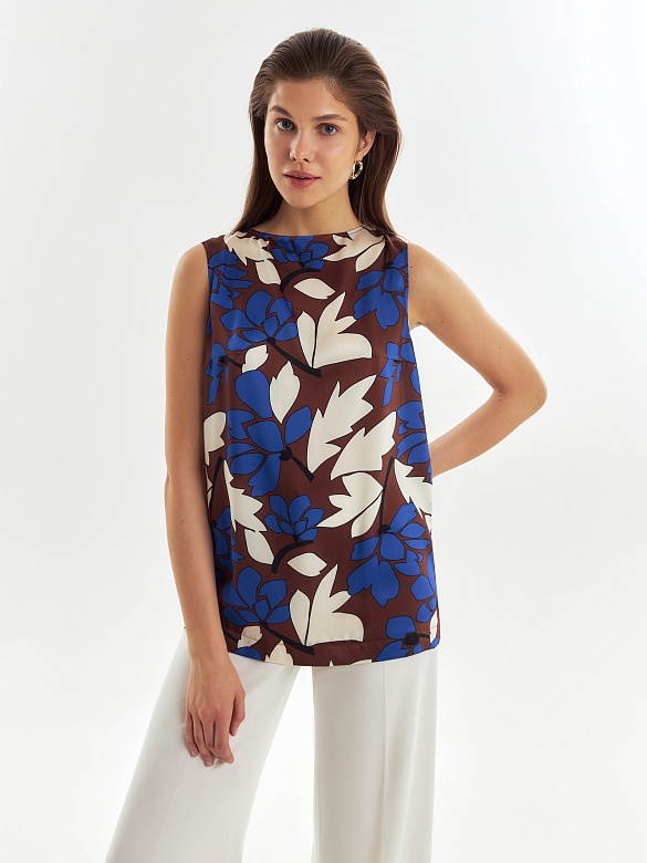 Блуза без рукавов в крупном растительном принте POMPA арт.4149070pa0490