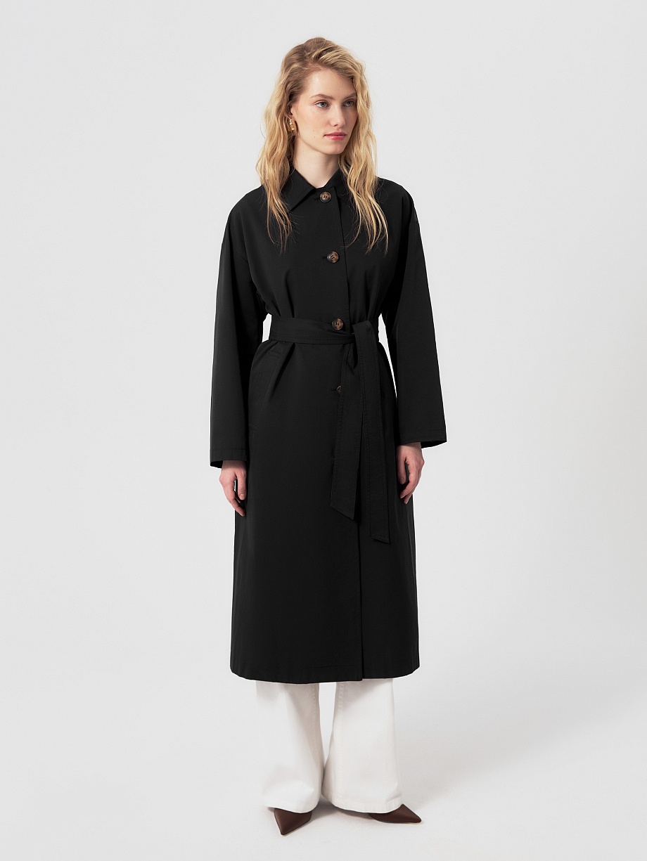 Непромокаемый хлопковый плащ силуэта трапеция