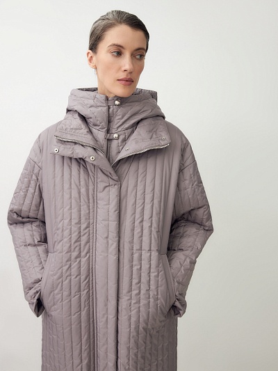 Зимнее стеганое пальто с мембраной и съёмным капюшоном POMPA