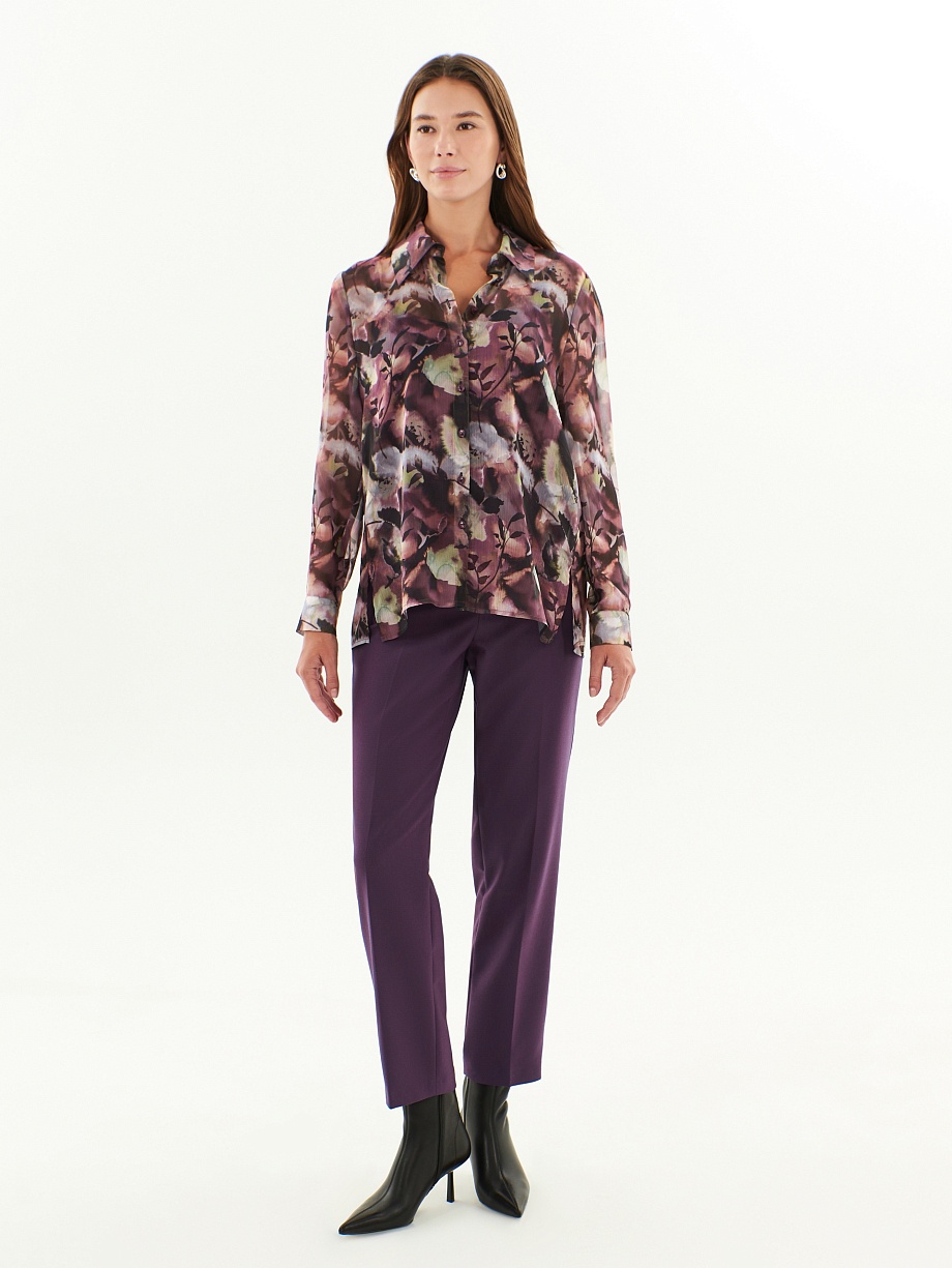 Прямая блуза из тонкого шифона с растительным принтом